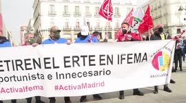 Workers from 'Ifema' protest for their government to let them work amid COVID-19 in Spain