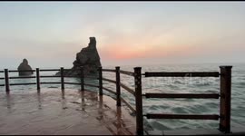 The sound of rocks and waves like sunset and sculpture on a small island in Korea.