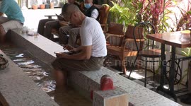 Foot bathing inside a cafe using hot spring water in Thailand