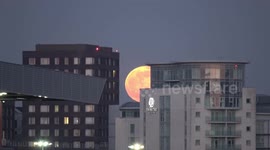 February full 'Snow Moon' rises over London Docklands