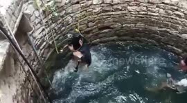 Thrashing bull rescued from drowning by team of wildlife officials and villagers