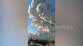 Mount Sinabung volcano spews ash cloud into sky in Indonesia