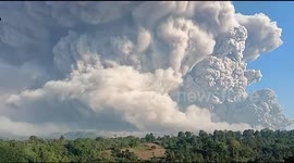Mount Sinabung volcano erupts, sending column of ash 5,000m into the sky