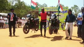 Indian bodybuilder enters record book after carrying two motorcycles on his shoulders
