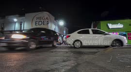Time lapse at dusk with daily life in the city center with people walking in their daily life and shops in Hermosillo, Sonora, Mexico ..