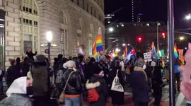 Black lives matter activists marching down lower Manhattan in New York, USA