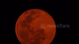 Beautiful evening time red color moon time laps .