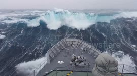 'Holy s***!' Sailors react as their warship is smashed by monster waves on the Antarctic Ocean