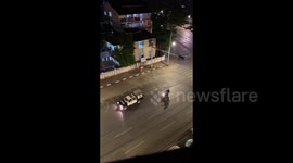 Police forces spotted patrolling streets at night in Yangon, Myanmar