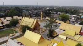 Awesome drone footage shows gold Buddhist temple in Thailand