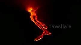 Mount Etna's spectacular eruption, lava flow