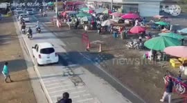 Thai driver loses control and crashes into market stalls