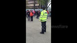 Policewoman does keepie uppies at Wembley