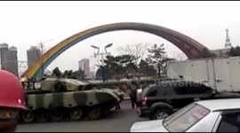 Truck rear-ended by Chinese army tank