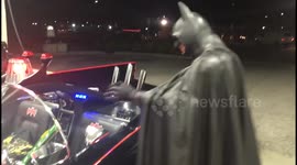 Batman fills up at US petrol station