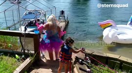 Granny Gets Hurt Trying to get on a floatie.. again.