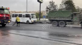 The military cleared the roads during the protest in Byblos, Lebanon