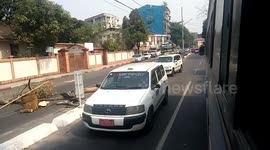 Drive through Myanmar protest war zone with roadblocks and devastation