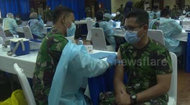 Navy workers vaccinated against coronavirus in Jakarta, Indonesia