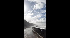Blackpool Sea Front Stormy Seas and Crashing Tide during high tide and very strong winds