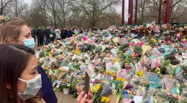 Mourners at the vigil on clapham common for Sarah Everard the day after protesters clash with police