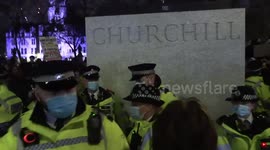 Sarah Everard: 'Save women, not statues!' demand protesters as they heckle police protecting Churchill plinth at Parliament Square