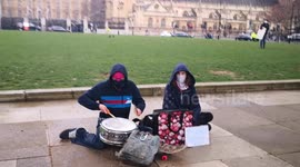 Kill the Bill protest: Man plays bongos