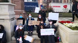 Young people take part in a Kill the Bill protest in Parliament Square