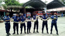 Indonesian firefighters remove 7-metre python from resident's bathroom