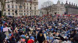 Thousands Lie Down in Parliament Square to Protest actions of Police at Vigil for Sarah Everard