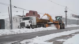 Heavy Equipment Snow Removal - Scottsbluff NE - Wide and Close Sequence - Winter Storm Xylia - Broadcast Ready