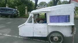 Indonesian motorist fashions working car from cardboard in a week
