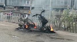Moving two-wheeler catches fire and burns to ash in central India