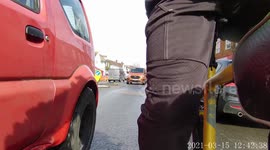 Mr Road Rage in Epping Essex Kicks off and close to a crash