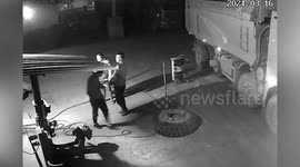 Tyre's sudden explosion knocks man off his feet in northern China