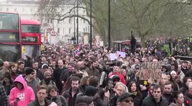 Large crowd walks by London's Hyde Park for anti-lockdown protest