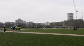 Protestors in Hyde Park stand of against the police
