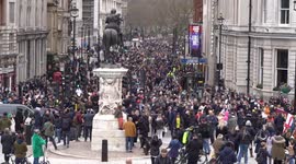 Thousands march up Whitehall to protest the lockdowns. Whitehall, London, UK. 20/03/21