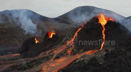 Stunning, extended drone footage shows Iceland volcano erupting