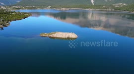 View from a drone of Capri lagoon. Located in El Chalten, Argentina.