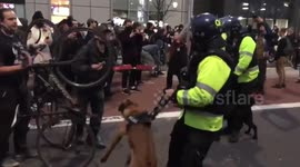 Police van set alight and police station windows smashed as thousands of protestors gather in Bristol