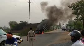 Van catches on fire in central India