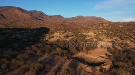Aerial view of sunset, landscape and horizon in Tonibabi ejido in Sierra La Madera, municipality of Moctezuma, Sonora, Mexico