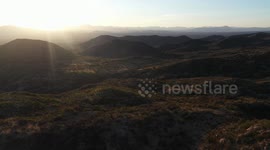 Aerial view of sunset, landscape and horizon in Tonibabi ejido in Sierra La Madera, municipality of Moctezuma, Sonora, Mexico.