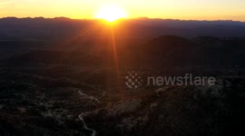 Aerial view of sunset, landscape and horizon in Tonibabi ejido in Sierra La Madera, municipality of Moctezuma, Sonora, Mexico.
