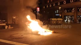 Barcelona Spain - 20 February  2021 - burning containers and  riots, protesting for the freedom of Catalonia