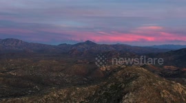 Aerial view of sunset, landscape and horizon in Tonibabi ejido in Sierra La Madera, municipality of Moctezuma, Sonora, Mexico.