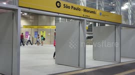 Pedestrians near São Paulo Morumbi metro station after restrictions imposed due to coronavirus in Brazil