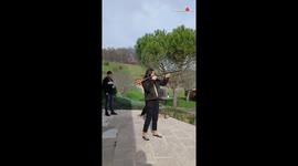 Gun flies out of woman's hands as she fires it for first time leaving friends in hysterics