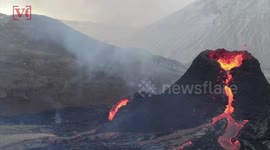 Amazing Drone Footage Captures Icelandic Volcano Flowing Lava Out of Crater